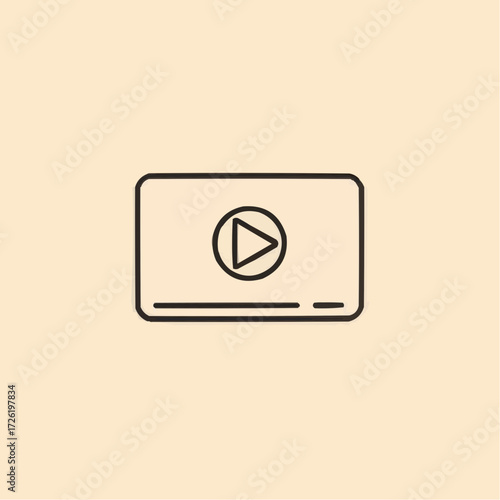Minimalist illustration of a video play button on a screen, symbolizing multimedia and entertainment, against a soft beige background