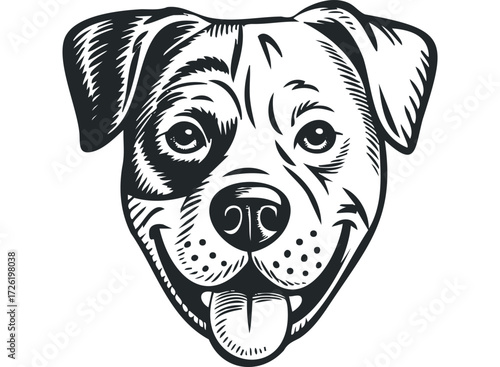 Happy dog portrait with tongue out. Vector hand drawn illustration