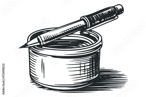 Pen and Ink Pot Sketch. Vector hand drawn illustration