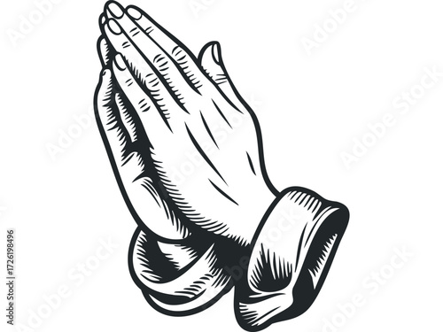 Praying Hands Gesture Symbol. Vector hand drawn illustration