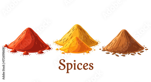 Vibrant Piles of Assorted Powdered Spices, a Colorful Vector Illustration Isolated on White for Culinary Design and Cooking