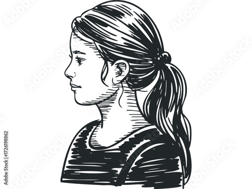 Sketch of a Young Person's Profile Portrait. Vector hand drawn illustration