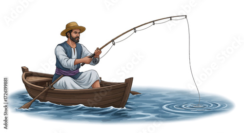 Man fishing from a small boat on the water