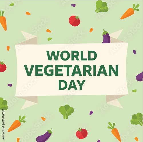 festive banner with vegetable confetti “World Vegetarian Day”.