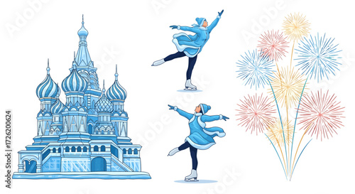 Winter Celebration in Russia Ice Skating, Fireworks, and Iconic Architecture