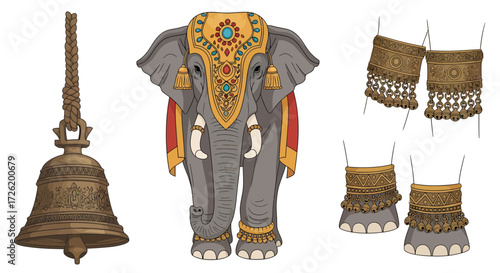 Set of Elephants and Decorative Items for Cultural Celebrations and Festivals