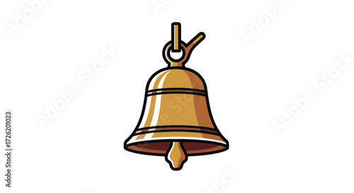 Shiny golden traditional bell vector illustration, presented in a clean flat minimalist style. Ideal for temple designs, notification icons, or festive decorative elements