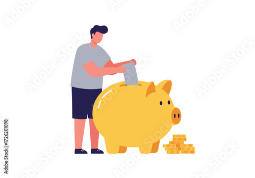 Financial concept photo of person saving money in a piggy bank. Suitable for budgeting, saving, finances, goals, investment, bank concepts.