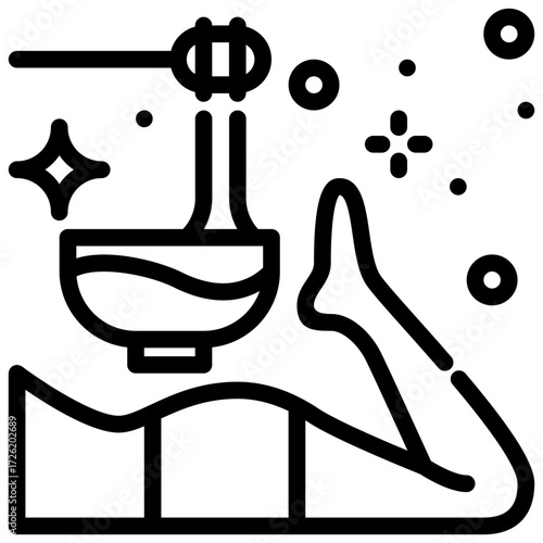 Depilation outline icon highlights a relaxing spa treatment featuring a bowl and stars in depilation process.