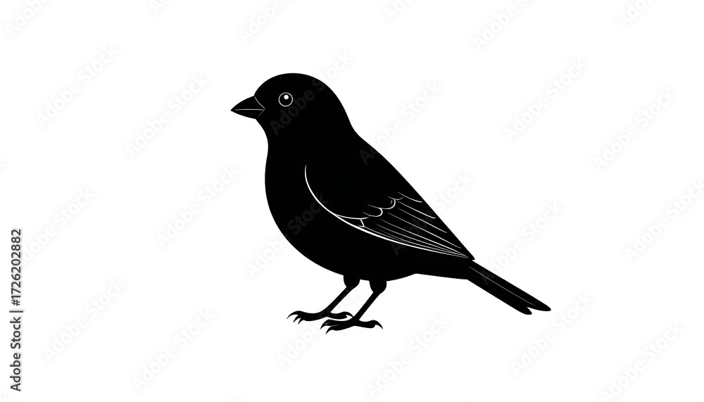 Obraz premium Simple silhouette of a small, dark-colored bird in profile view against a white background