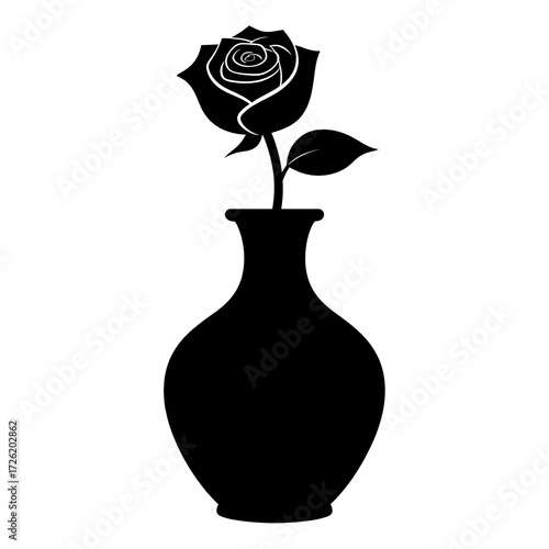Simple silhouette of a single rose in a vase (1)
