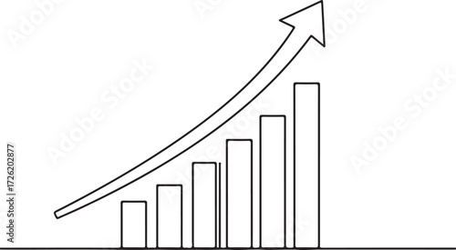 Upward trending bar graph with curved arrow on white background Keywords: bar chart, graph, arrow, up
