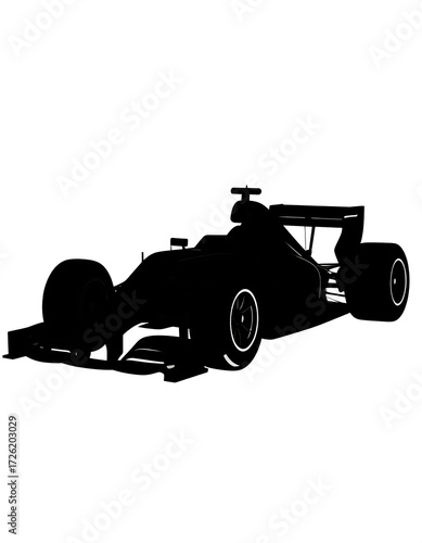 Sleek, black silhouette of a Formula 1 racecar