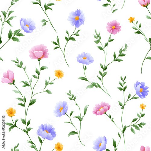 Wallpaper Mural Watercolor preppy flowers seamless pattern, generation AI  Torontodigital.ca