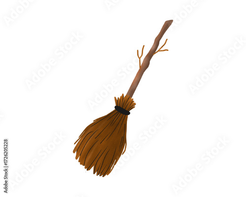 A simple brown broom, perfect for your Halloween decorations and crafts. This versatile accessory adds a rustic touch to any seasonal display or costume