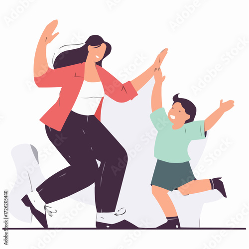 Mother and child playing, joyful mood, bonding time, indoor activity, copy space