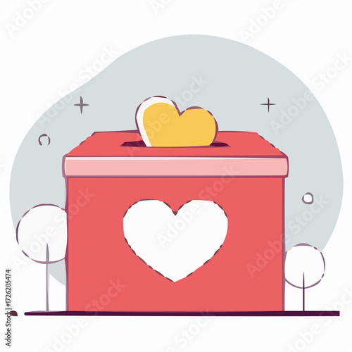 Donation box with heart, charitable mood, giving back, vibrant colors, copy space