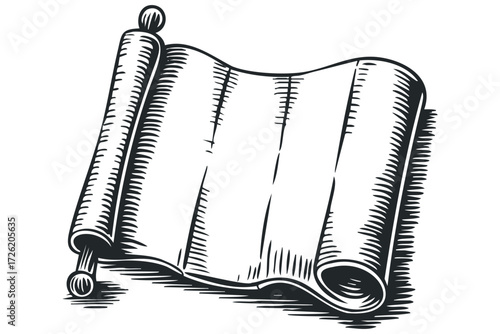 Old scroll unfurled with detailed texture. Vector hand drawn illustration