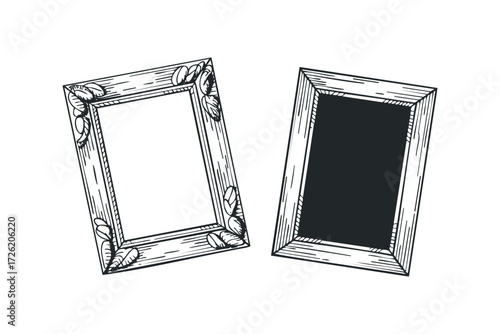 Two ornate sketch style picture frames side by side. Vector hand drawn illustration