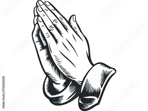Praying Hands Gesture. Vector hand drawn illustration