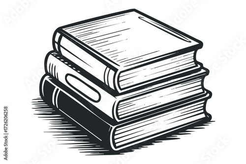 Stack of Three Vintage Books on White Background. Vector hand drawn illustration