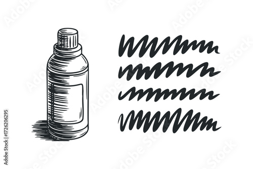 Hand drawn bottle with abstract brush strokes. Vector hand drawn illustration