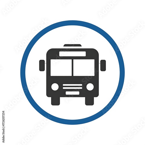 Simple, circular icon depicting a front-view bus