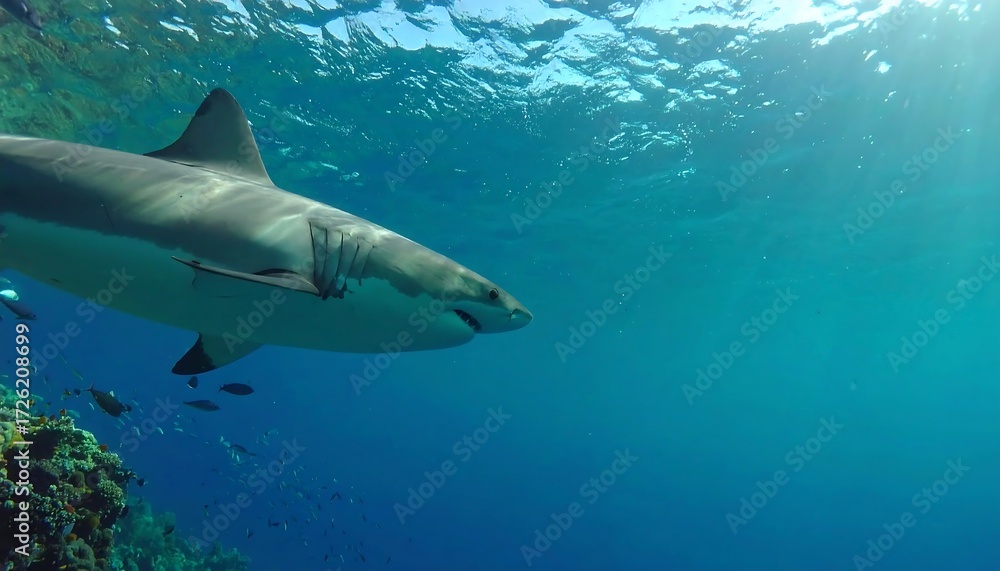 Fototapeta premium Shark in vibrant underwater scene