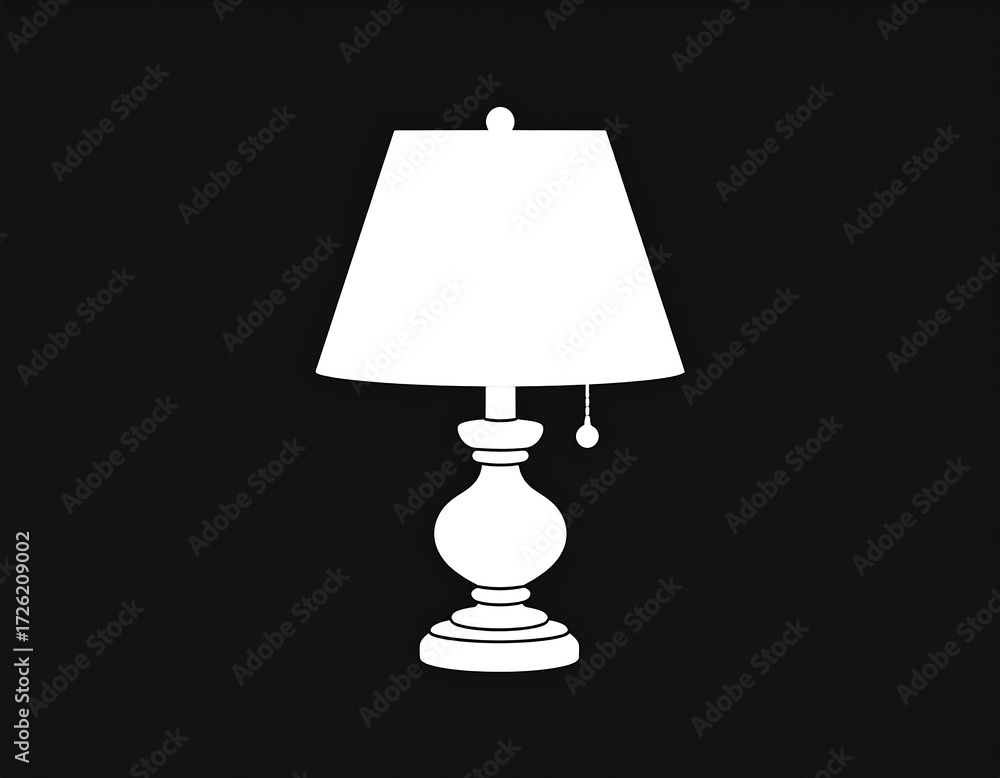 Obraz premium Simple white table lamp silhouette on black background