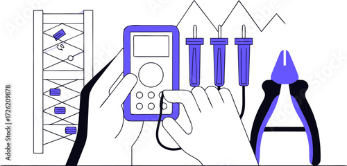 "Hand Holding Multimeter and Test Probes – Electrical Diagnostic Tool Vector"