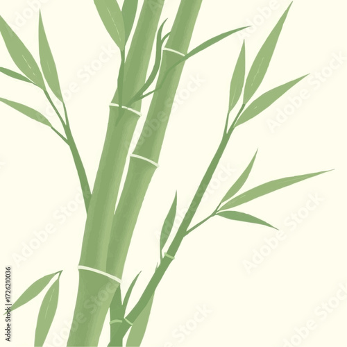 Bamboo stalks illustration with green leaves on a light background with copy space