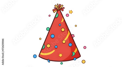 A vibrant party hat with colorful confetti, perfect for celebrations and festive occasions