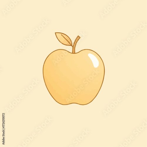 Illustration of a shiny apple with a leaf in soft yellow tones on a pastel background with copy space
