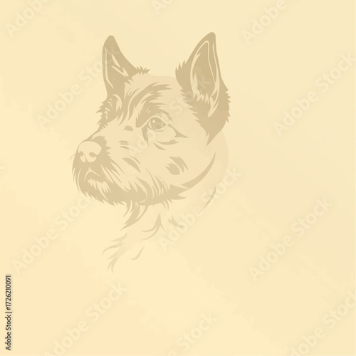 Profile illustration of a dog in soft beige tones on a minimalistic background with copy space
