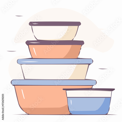 Stacked kitchen bowls illustration in pastel colors with a minimalist design.