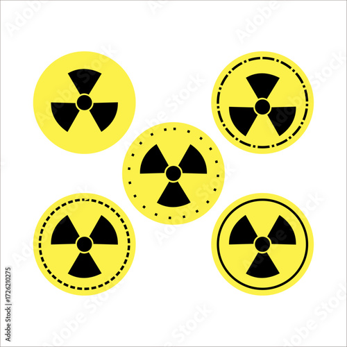 Hazard warning sign. Radiation area icon set.

