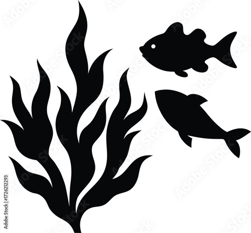 algae fish swimming right black silhouette vector .eps