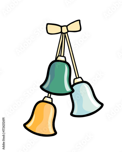 Christmas tree’s decoration multicolored bells outline color vector illustration 