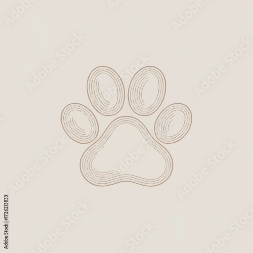 Minimalist outline of a paw print featuring smooth lines and soft curves