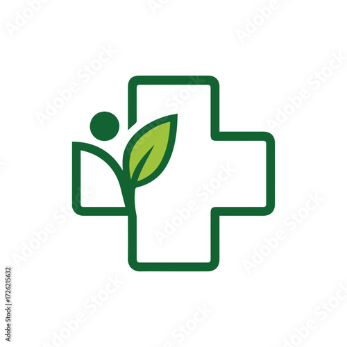 Healthcare Wellness Logo with Medical Cross, Human Figure and Leaf Vector Design, Wellness and healthy logo design.
