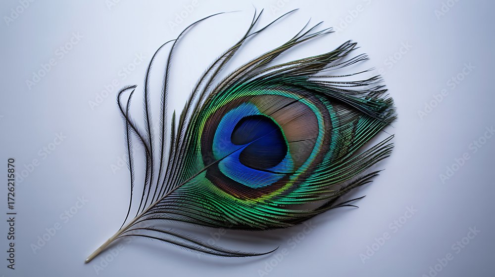Obraz premium Close up of peacock feather isolated on white background for decoration