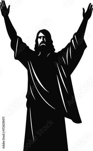 christ jesus raising hand black silhouette vector .eps