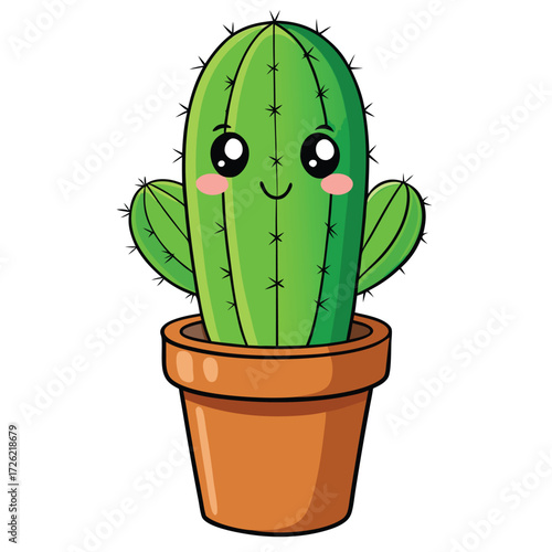 a stylized green cactus in a terracotta pot agains.eps
