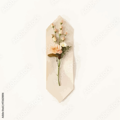 Elegant floral arrangement on textured paper with soft flowers on a light background