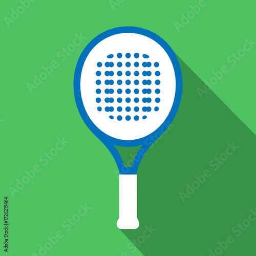 Stylish Padel Icon Blue and White Racket on Green Background for Sports Enthusiasts