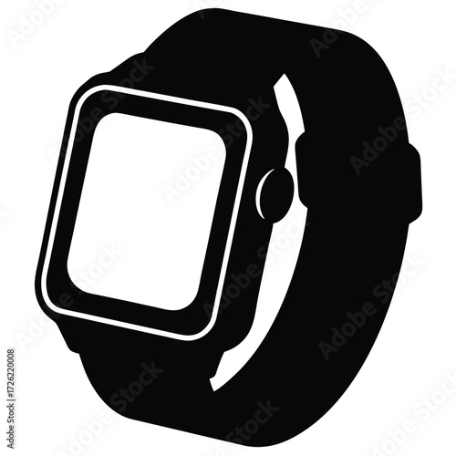 a modern smartwatch with a red screen and blue but (1).eps