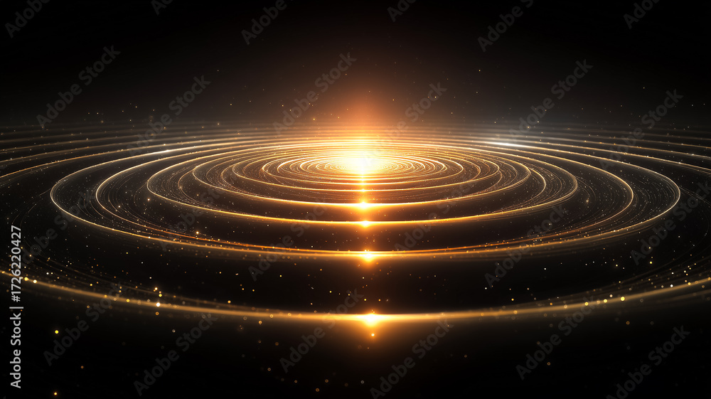 Fototapeta premium Golden Rings of Light Abstract Backdrop, Elegant Spiral Energy, Glowing Shine