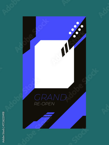 Modern Abstract Design Grand Re-Opening Announcement with Geometric Elements