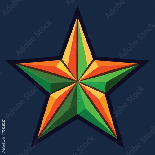 a five pointed star with orange and green facets o.eps