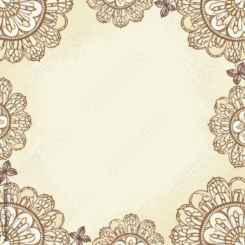Ornate lace border design with floral motifs on light background